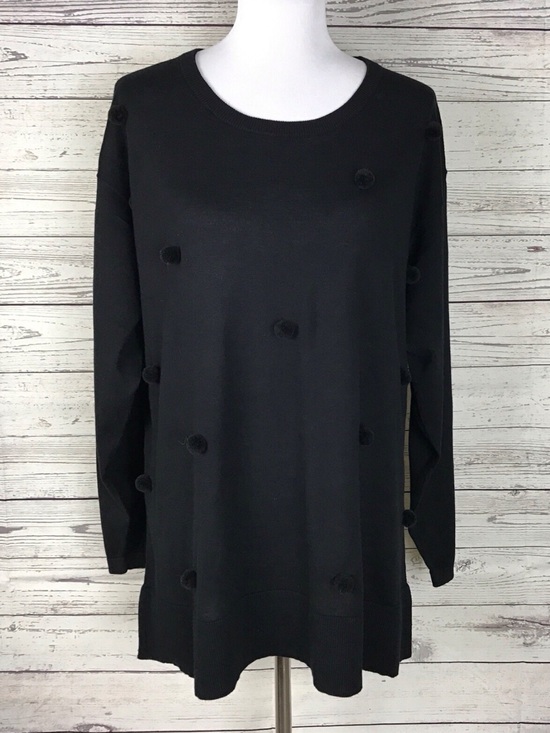 crown & ivy Sweaters - crown & ivy Black Pom Pom Crewneck Sweater Size 2X